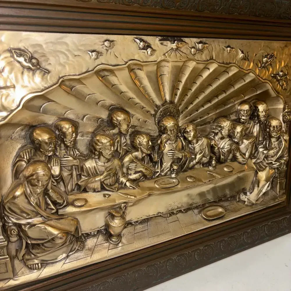 Vintage Continental Last Supper Priests Alter Chamber Copper Wall  Plaque Framed